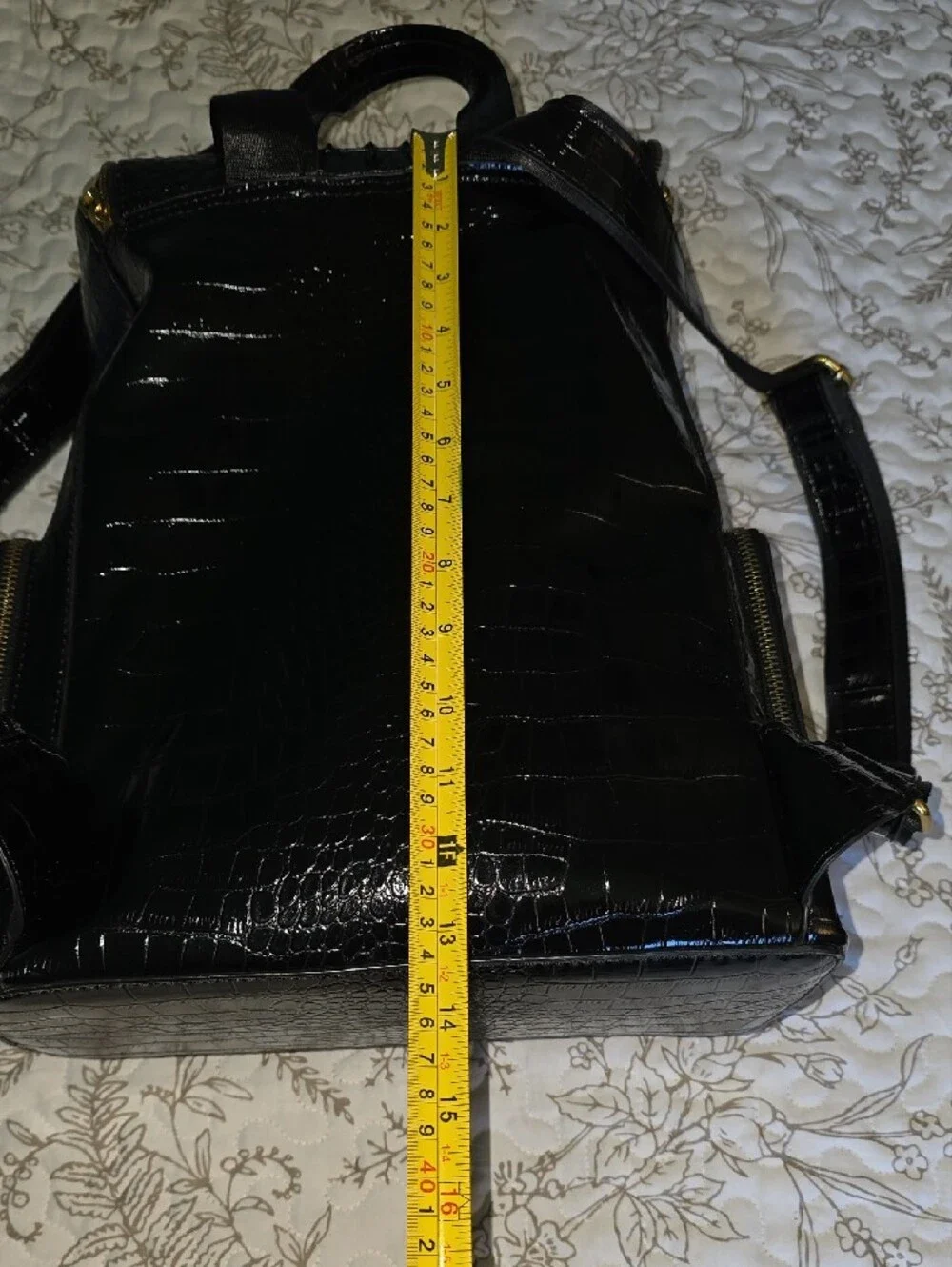 Black Croc-Embossed Backpack Purse - Unbranded